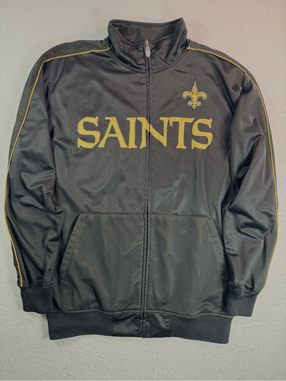 Majestic New Orleans Saints Full Zip Jacket Men’s LT Black Gold NFL